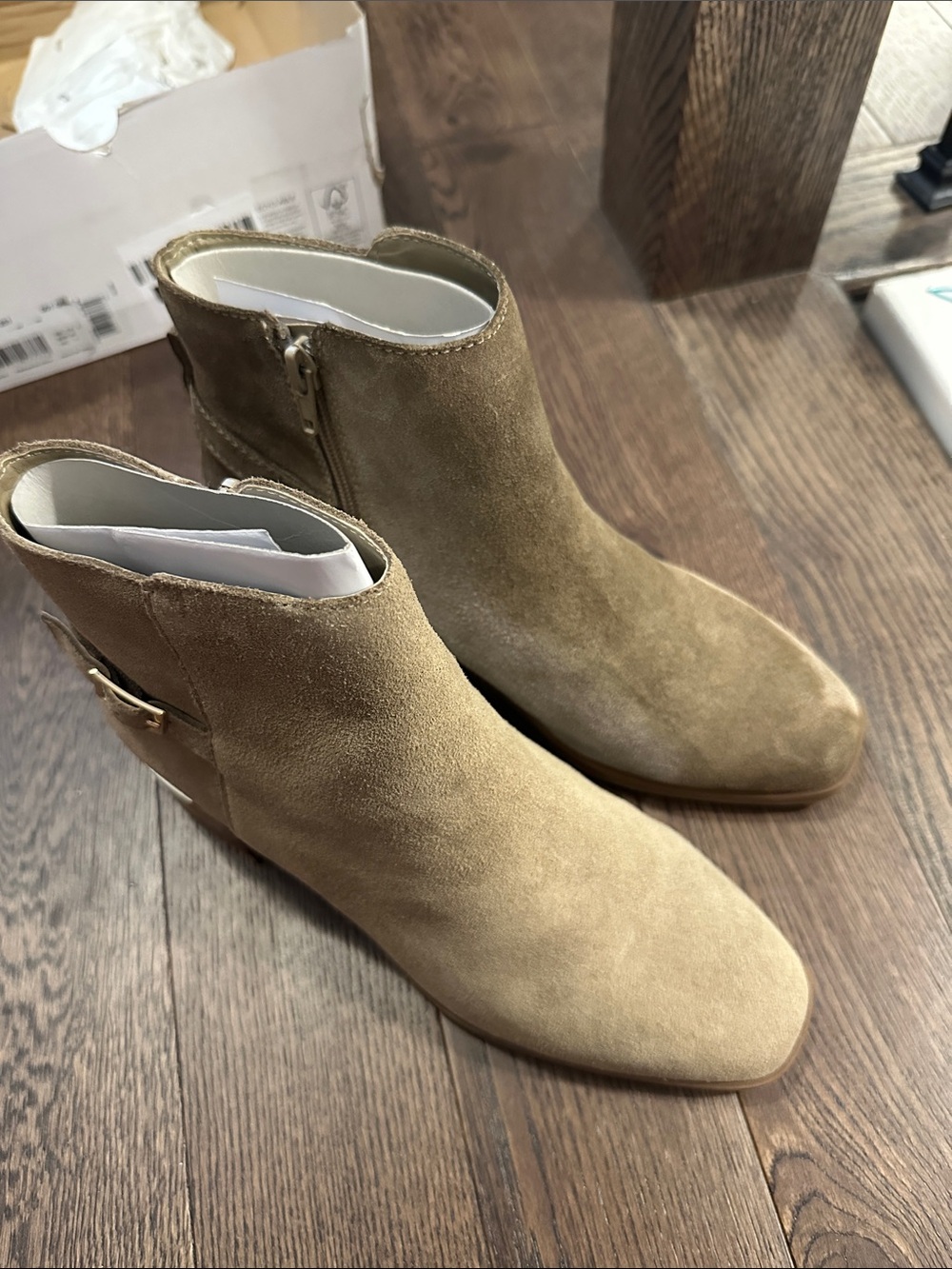 Aldo Serrafina Suede Leather Ankle Bootie with Buckle Strap - Taupe - Picture 4 of 13